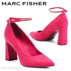 NWT Marc Fisher Chain Buckle Ankle Block Faux Suede High Heels